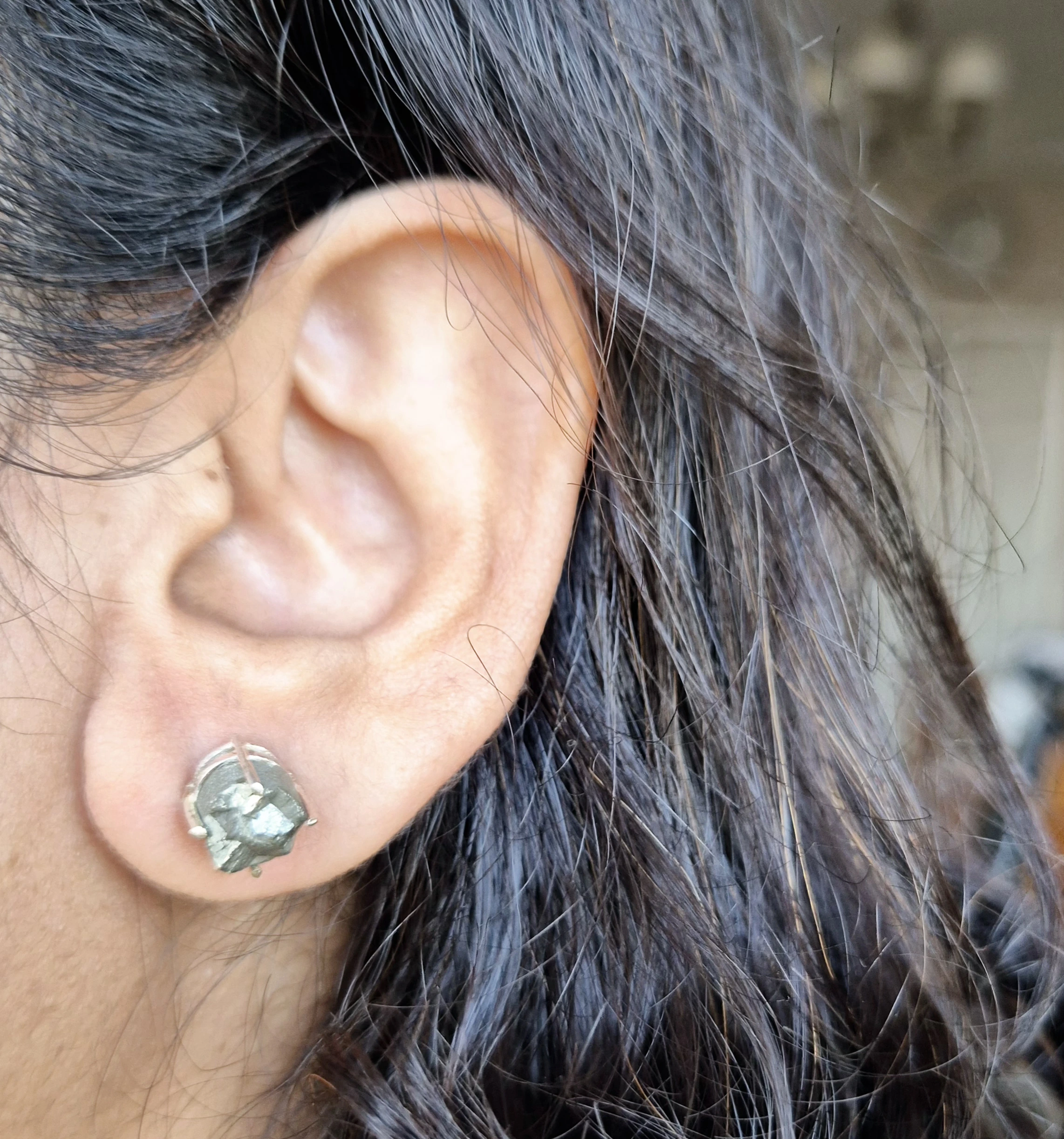 Light-Coded Iron Pyrite Ear Studs