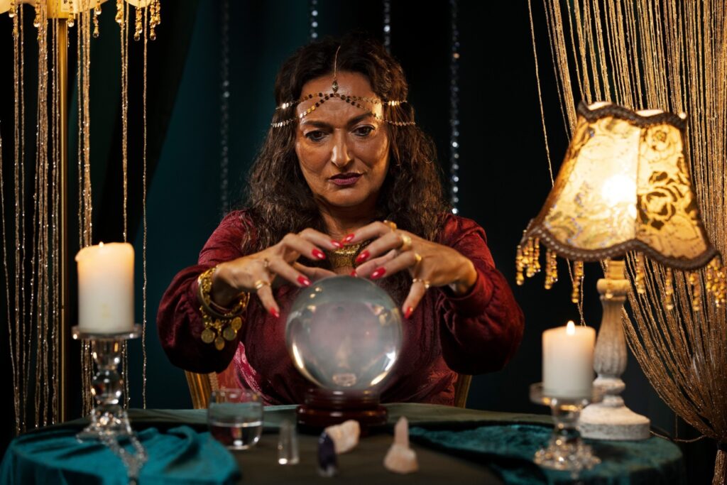 Crystal Therapy Master Teacher Course 3 front view fortune teller with crystal globe 1 1 1 1
